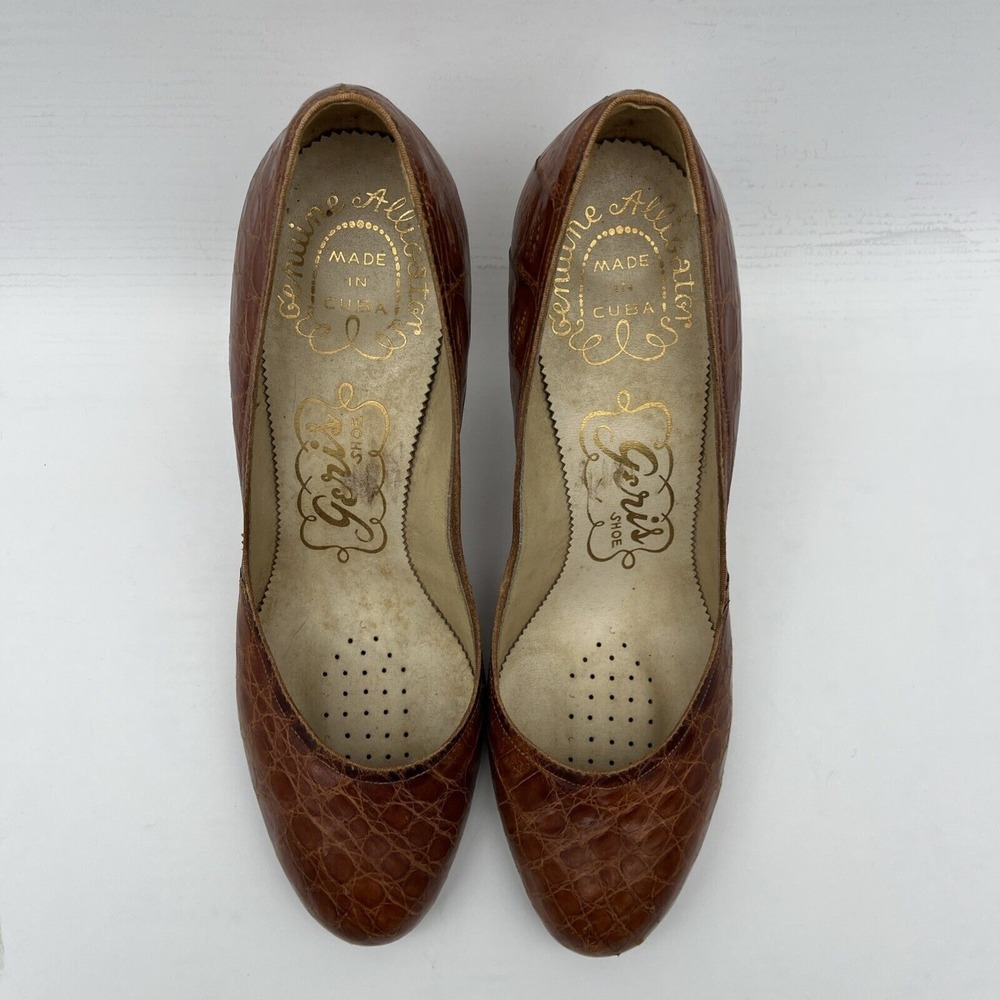 Vintage Geri's GENUINE ALLIGATOR HONEY BROWN 3" High Heel Women's Shoe Sz 9 - Picture 4 of 16
